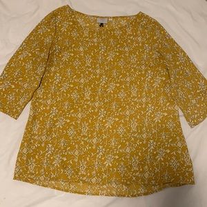 NWOT Anthropologie 3/4 Sleeve Yellow pattern blouse